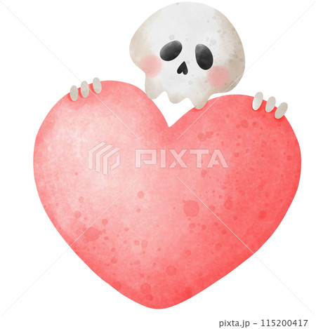 cute skull skeleton with red heart, Halloween element decoration. cute skull skeleton with red heart, Halloween element decoration. 115200417