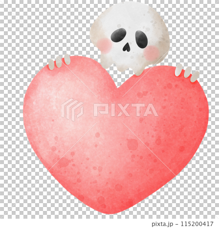 cute skull skeleton with red heart, Halloween element decoration. cute skull skeleton with red heart, Halloween element decoration. 115200417