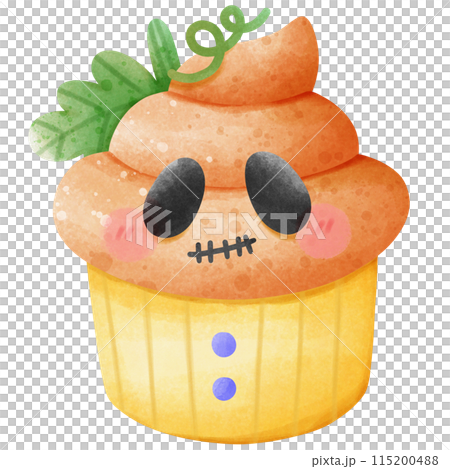 cute pumpkin cupcake for Halloween party decoration. illustration element. cute pumpkin cupcake for Halloween party decoration. illustration element. 115200488
