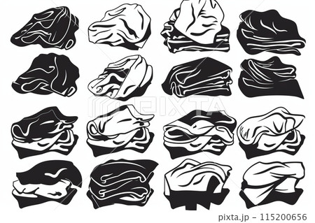 Dirty clothes pile flat icon. Doodle laundry day pile minimal symbol. Crumpled apparel garment heap 115200656