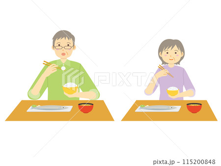 食事をする年配の男性と女性のイラストのセット 115200848