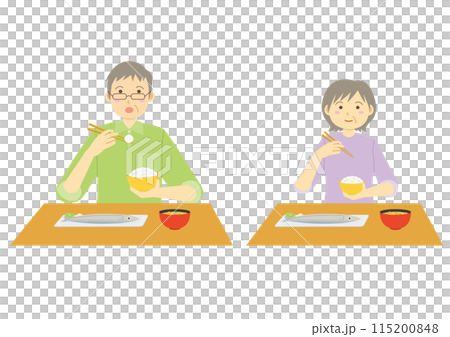食事をする年配の男性と女性のイラストのセット 115200848