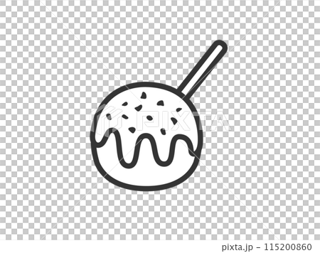 爪楊枝の刺さった、たこ焼きのアイコン（線画）のイラスト 115200860