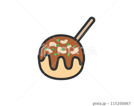 爪楊枝の刺さった、たこ焼きのアイコン（線画カラー）のイラスト 115200867