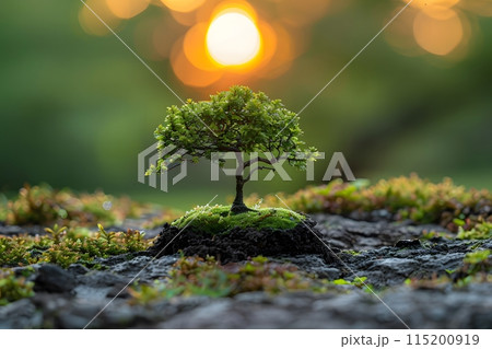 Tranquil Bonsai Tree with Lush Green Foliage at Sunset - Nature Focused Zen Garden Art for Wall Decor or Meditation Space Generative AI Tranquil Bonsai Tree with Lush Green Foliage at Sunset - Nature Focused Zen Garden Art for Wall Decor or Meditation Space Generative AI 115200919