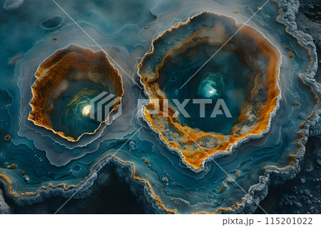 Geothermal Springs Aerial View - Natural Mineral Pools Landscape for Nature Photography and Print Generative AI 115201022