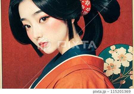 浮世絵風 3 女性優美肖像 木枠 浮世絵風 3 女性優美肖像 木枠