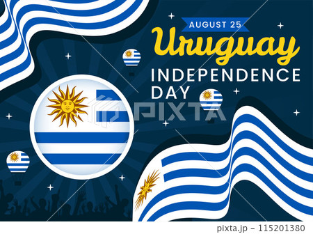 Happy Uruguay Independence Day Vector Illustration on 25 August featuring Waving Flag and Ribbon in National Holiday Flat Style Cartoon Background Happy Uruguay Independence Day Vector Illustration on 25 August featuring Waving Flag and Ribbon in National Holiday Flat Style Cartoon Background 115201380