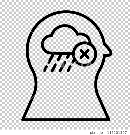Negative emotion icon. Rain falling inside a person's head. Negative emotion icon. Rain falling inside a person's head. 115201397