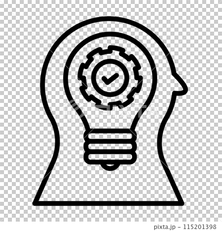 Active emotion icons. Light bulb is on in person's head and gears are spinning. Active emotion icons. Light bulb is on in person's head and gears are spinning. 115201398