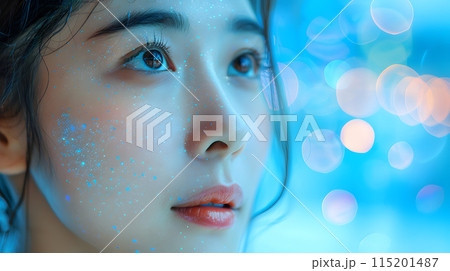 青い夢：光彩を放つアジアの女性のポートレート 115201487