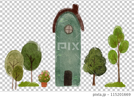 水彩繪本風格的可愛房子插圖 04 115201669