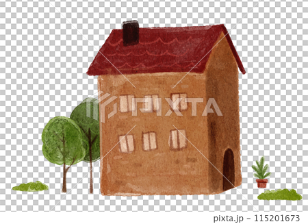 水彩畫冊風格的可愛房子插圖 01 115201673