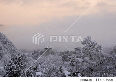 山間部 降り続く雪 合間の幻想的な雪景色 山間部 降り続く雪 合間の幻想的な雪景色 115201906