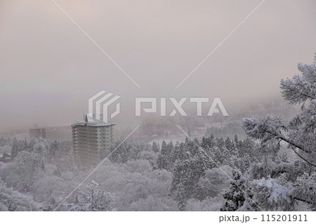 山間部 降り続く雪 合間の幻想的な雪景色 山間部 降り続く雪 合間の幻想的な雪景色 115201911