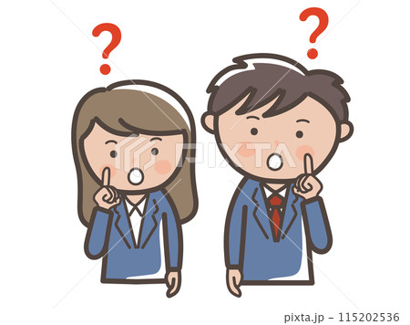 はてなと疑問に思う男女ビジネスマンの上半身イラスト はてなと疑問に思う男女ビジネスマンの上半身イラスト 115202536