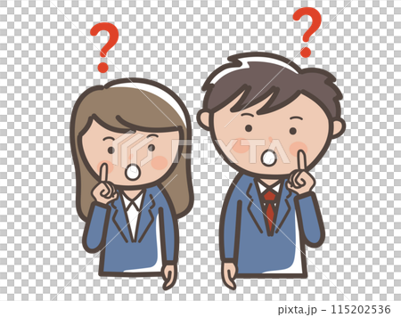 Upper body illustration of male and female businessmen wondering and wondering Upper body illustration of male and female businessmen wondering and wondering 115202536