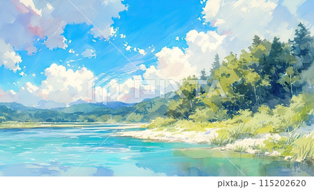 懐かしい川の風景_1のイラスト素材 [115202620] - PIXTA