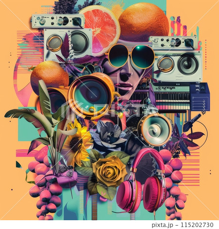 Summer Music Collage, Surreal Trendy Contemporary Poster, Fall Music Concept 115202730