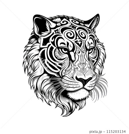 Ornate Tiger Icon, Tiger Portrait Isolated, Chinese Horoscope Symbol, Generative AI Illustration 115203134