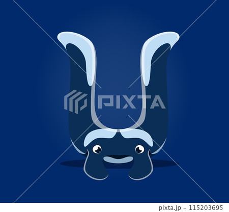 Underwater sea animals font, letter U as manta ray cartoon funny character, vector undersea alphabet. Sea animals font or ocean ABC typeface with funny cartoon manta ray or stingray in letter U Underwater sea animals font, letter U as manta ray cartoon funny character, vector undersea alphabet. Sea animals font or ocean ABC typeface with funny cartoon manta ray or stingray in letter U 115203695