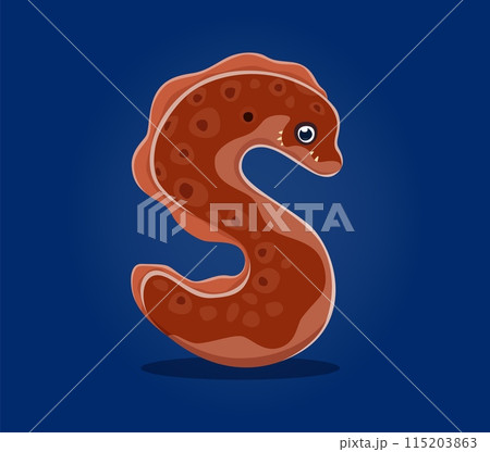 Sea animals in underwater font, letter S as muraena moray cartoon character, vector undersea alphabet. Sea animals font or ocean ABC typeface with moray eel fish in letter S for tropical undersea type Sea animals in underwater font, letter S as muraena moray cartoon character, vector undersea alphabet. Sea animals font or ocean ABC typeface with moray eel fish in letter S for tropical undersea type 115203863