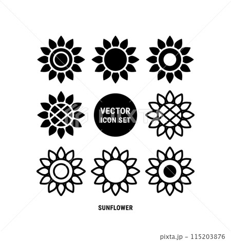 シンプルな花のアイコンセット　ひまわり 115203876