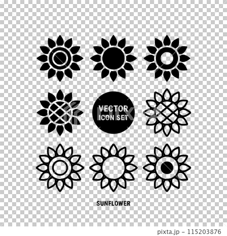 シンプルな花のアイコンセット　ひまわり 115203876