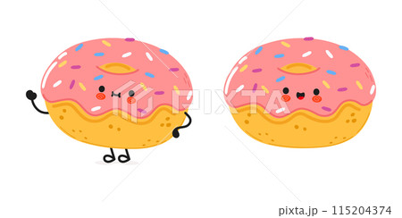 Doughnut character. Vector hand drawn cartoon kawaii character illustration icon. Isolated on white background. Doughnut character concept Doughnut character. Vector hand drawn cartoon kawaii character illustration icon. Isolated on white background. Doughnut character concept 115204374