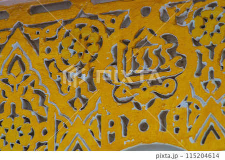 Elements of designer decoration of exterior parts of houses on streets of the city of Tangier in the Kingdom of Morocco. folk arts in the elements of decoration of facades of buildings, houses Elements of designer decoration of exterior parts of houses on streets of the city of Tangier in the Kingdom of Morocco. folk arts in the elements of decoration of facades of buildings, houses 115204614