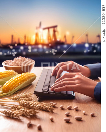 小麦と大豆とトウモロコシと石油　コモディティー投資をする人のイメージ 115204657