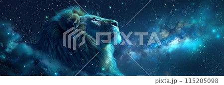 Leo Zodiac Sign, Lion Horoscope Symbol, Magic Astrology Lion, Lion in Fantastic Night Sky Leo Zodiac Sign, Lion Horoscope Symbol, Magic Astrology Lion, Lion in Fantastic Night Sky 115205098