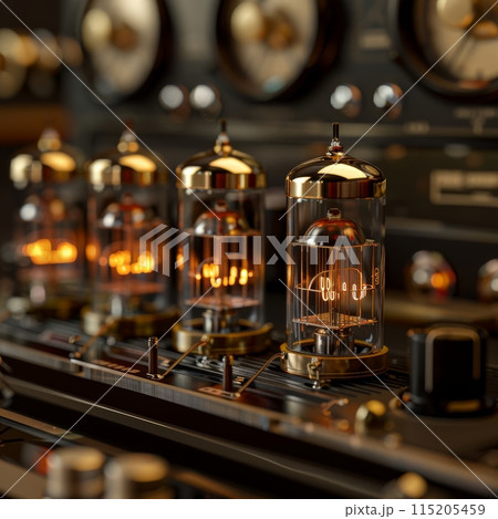 Vintage Vacuum Tube Amplifier, Retro Electrical Device, Analog Technology 115205459