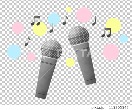 麥克風、音符和享受二重唱的彩色圓圈的插圖 115205545