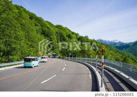 【初夏の平湯温泉】R158平湯トンネル東出口・笠見橋周辺の新緑風景 115206083