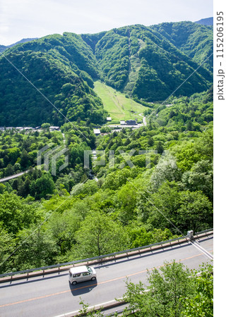 【新緑の平湯温泉】R158平湯トンネル東出口付近の平湯峠からの眺望 115206195