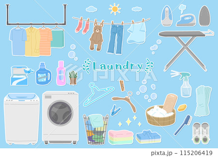 ランドリー　イラストセット　白いふち付き 115206419