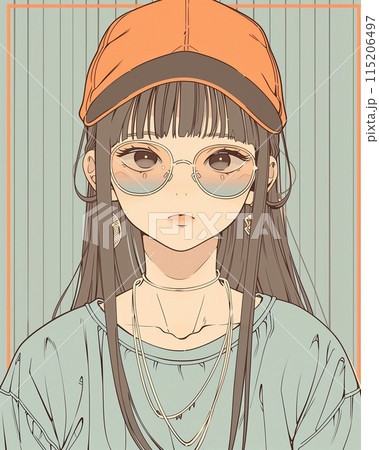 帽子を被った女性イラスト・オレンジ「AI生成画像」のイラスト