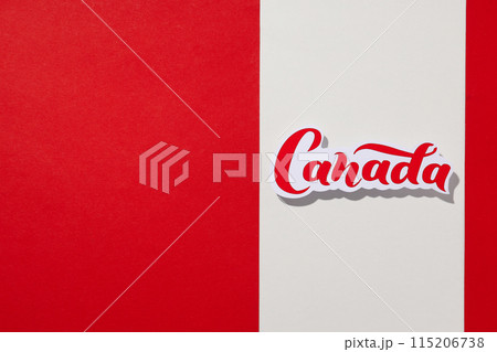 The inscription Canada on a white-red background The inscription Canada on a white-red background 115206738