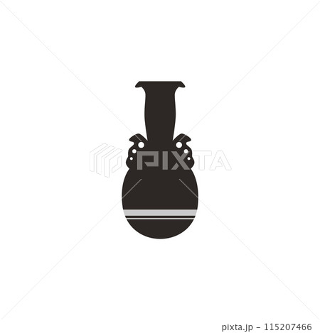 Vector illustration of the black silhouette of a classical clay amphora in a flat style 115207466