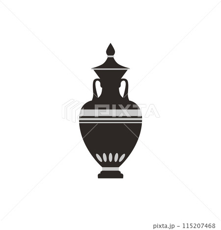 Vector black silhouette in the form of an ancient Greek vase on a white background 115207468