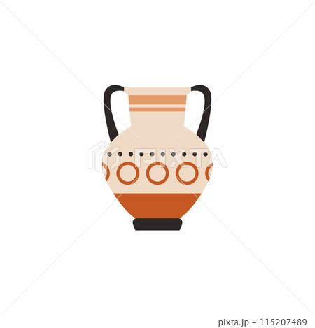 A vector illustration of an ancient Greek jug with a pattern of lines and circles. 115207489