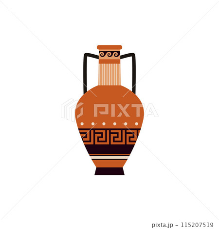 Ancient Greece amphora with traditional ornament flat vector, antique pottery clay jug vase with handles vintage pitcher 115207519