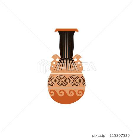 Ancient Greece amphora with traditional ornament flat vector, Greek old pottery clay jug or vase with decorative handles 115207520