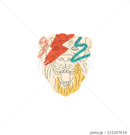 Ancient sculpture lion head vector colorful line art, mythology animal muzzle antique relief painted stone gypsum statue Ancient sculpture lion head vector colorful line art, mythology animal muzzle antique relief painted stone gypsum statue 115207619