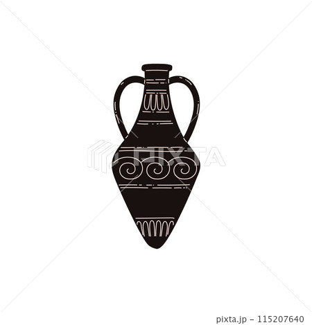 Ancient Greece amphora black silhouette with traditional ornament vector, antique clay pitcher vase doodle style drawing Ancient Greece amphora black silhouette with traditional ornament vector, antique clay pitcher vase doodle style drawing 115207640