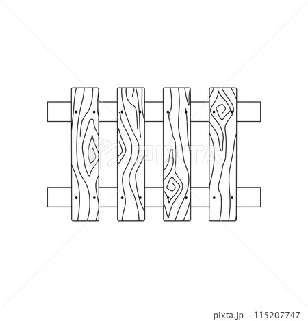 Doodle Wooden Fence, Linear icon. Editable stroke. Vector Outline Illustration of Garden border isolated on White background. Natural Planks Farm Board. Graphic Art for Logo, Color Book 115207747