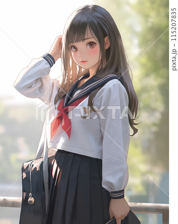 スクールバッグを持つ女子高生 115207835