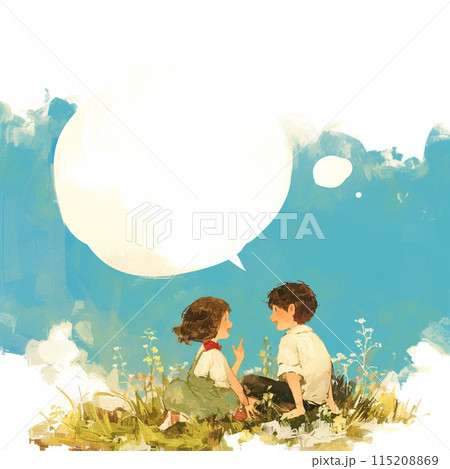 水彩テイストのイラストと話す女の子と女の子と吹き出し 水彩テイストのイラストと話す女の子と女の子と吹き出し 115208869