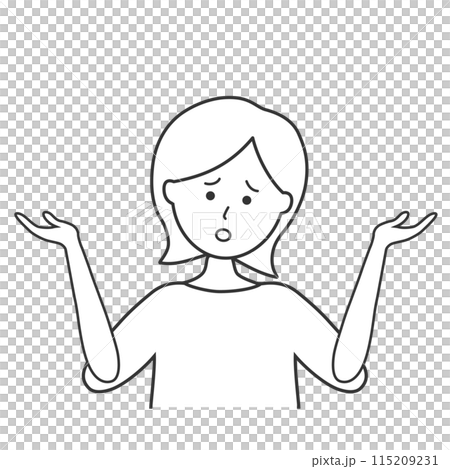 Line drawing illustration of a woman raising her hands 115209231